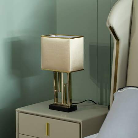 QUICKWAY IMPORTS 17 Decorative Metal Table Lamp with Gold Modern Stand and Brown Silk Lampshade QI004583